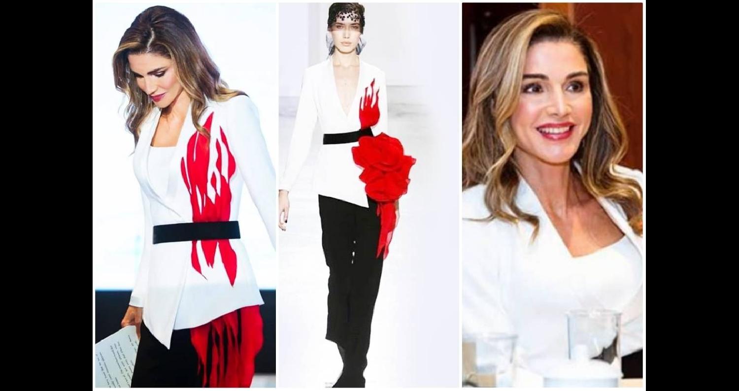إطلالة الملكة رانيا موقّعة من مصمّم لبنانيّ عالميّ!