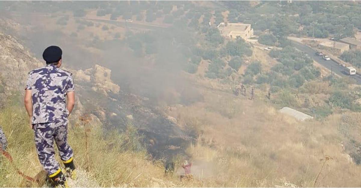 حريق أعشاب وأشجار مثمرة في وادي شعيب (صور)