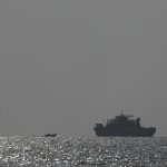 Vessels in the Strait of Hormuz near the beach of Bandar Abbas