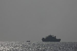Vessels in the Strait of Hormuz near the beach of Bandar Abbas